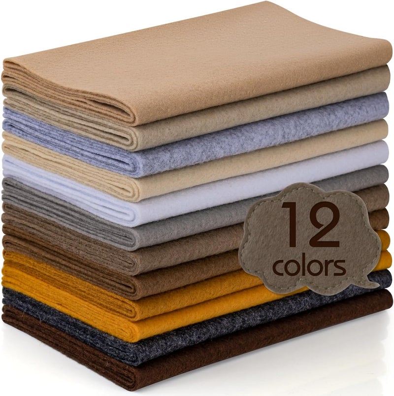 MITINU 12 Rolls 8"x35" 1.4mm Thick Soft Felt Fabric Sheet 12 Assorted Brown Series Colors Felt Pack Pastel Felt Sheets for DIY Craft Sewing Squares Nonwoven Patchwork - Image 1